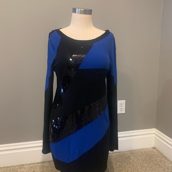 INC Navy and Black Sequined Dress. Size Large Petite. - Picture 1 of 3